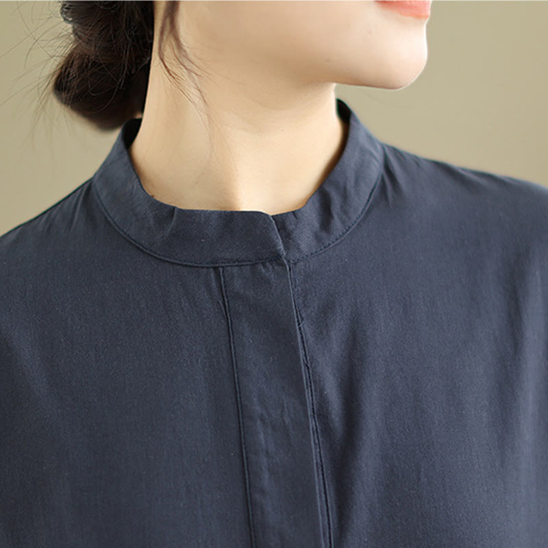 Vestido midi de algodón de media manga con diseño sencillo y bolsillos, estampado a cuadros Buddha Stones Commute - image 6