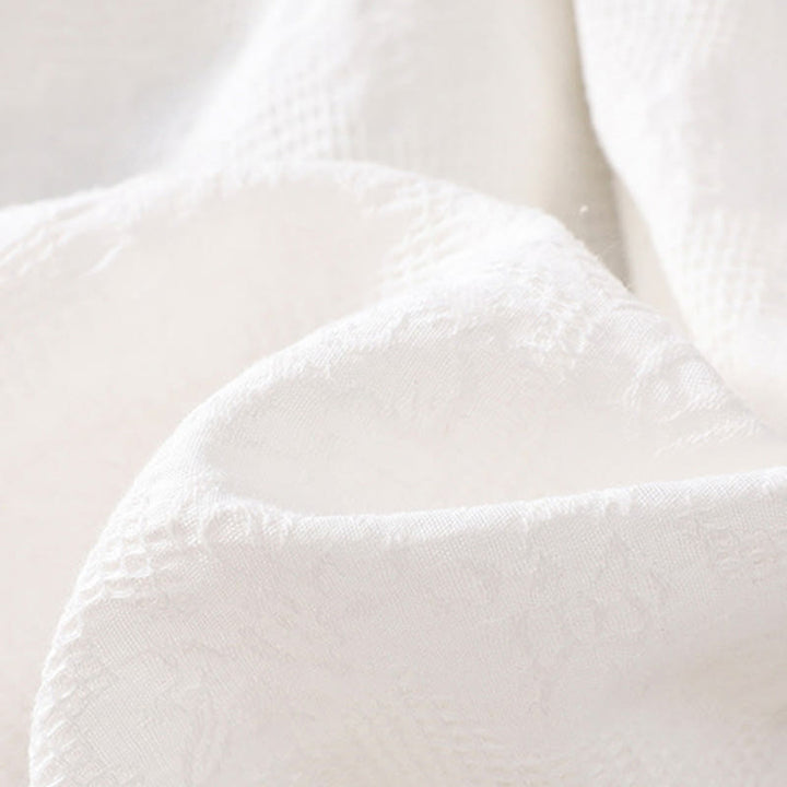 Vestido midi de algodón de manga corta con bolsillos y diseño jacquard liso y hueco de Buddha Stones para verano - image 6