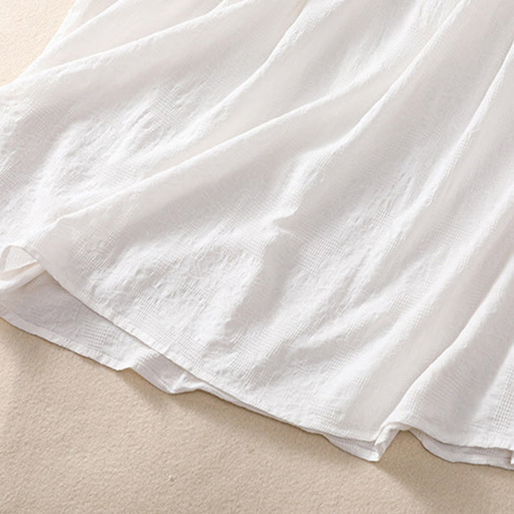 Vestido midi de algodón de manga corta con bolsillos y diseño jacquard liso y hueco de Buddha Stones para verano - image 7