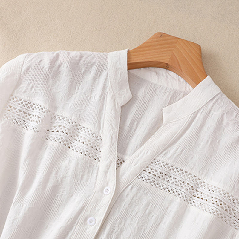 Vestido midi de algodón de manga corta con bolsillos y diseño jacquard liso y hueco de Buddha Stones para verano - image 2