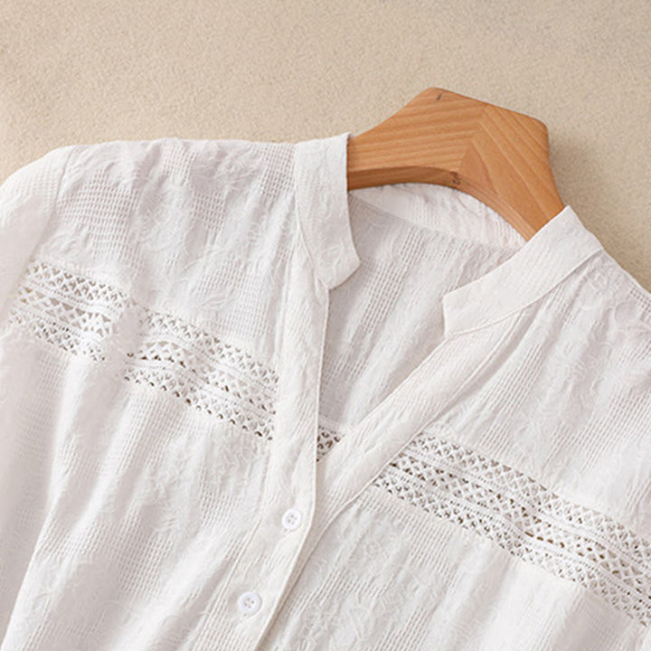 Vestido midi de algodón de manga corta con bolsillos y diseño jacquard liso y hueco de Buddha Stones para verano - image 2