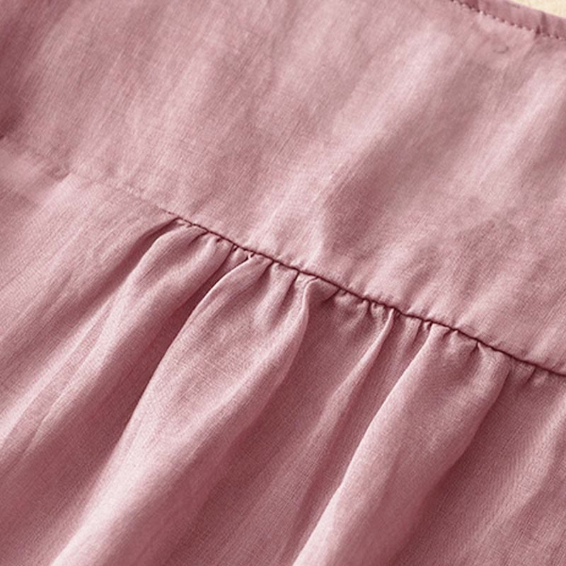 Camisa informal con cuello en V y media manga con bordado de hojas de sauce y Buddha Stones para mujer - image 3