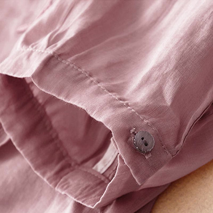 Camisa informal con cuello en V y media manga con bordado de hojas de sauce y Buddha Stones para mujer - image 5