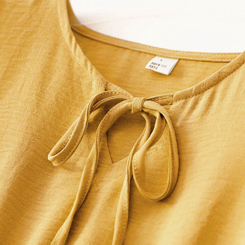 Vestido midi informal de lino y algodón sin mangas con bolsillos, hecho a mano, con cordones y Buddha Stones - image 12