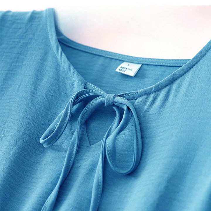 Vestido midi informal de lino y algodón sin mangas con bolsillos, hecho a mano, con cordones y Buddha Stones - image 2