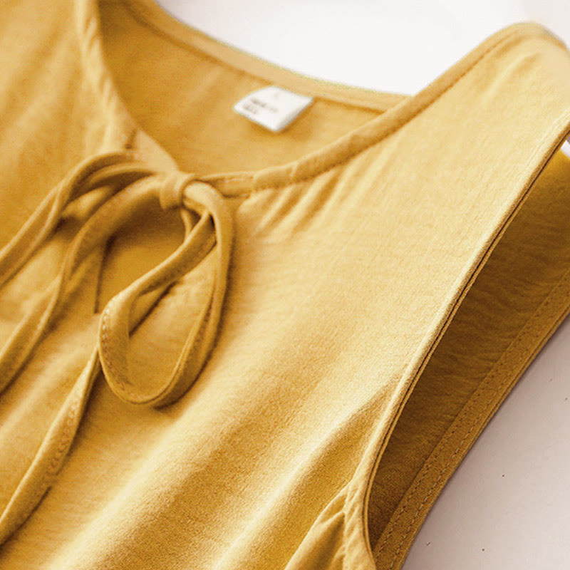 Vestido midi informal de lino y algodón sin mangas con bolsillos, hecho a mano, con cordones y Buddha Stones - image 16