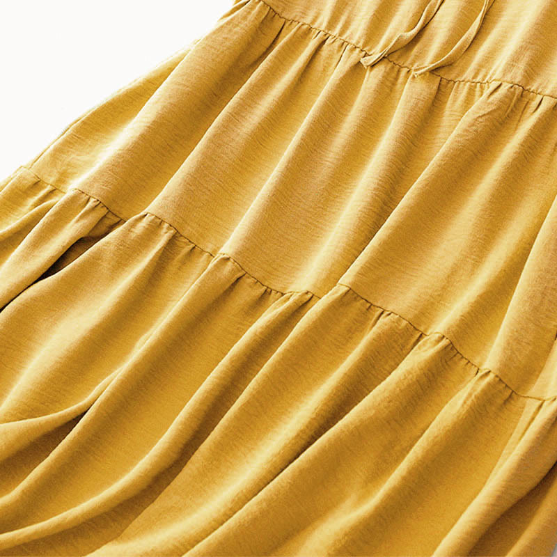 Vestido midi informal de lino y algodón sin mangas con bolsillos, hecho a mano, con cordones y Buddha Stones - image 13