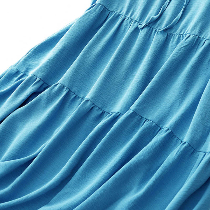 Vestido midi informal de lino y algodón sin mangas con bolsillos, hecho a mano, con cordones y Buddha Stones - image 8