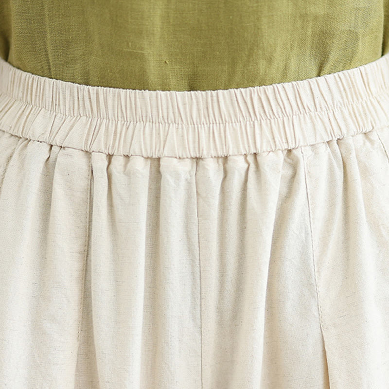 Pantalones de lino y algodón con bolsillos y pierna ancha para mujer, diseño de encaje sencillo, Buddha Stones Commute, longitud 7-8 - image 8