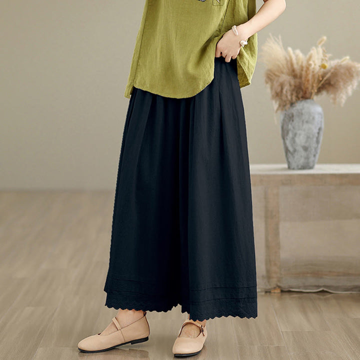 Pantalones de algodón de pierna ancha con bolsillos para mujer, modelo Buddha Stones Commute, diseño sencillo de encaje, largo 7-8. - image 12