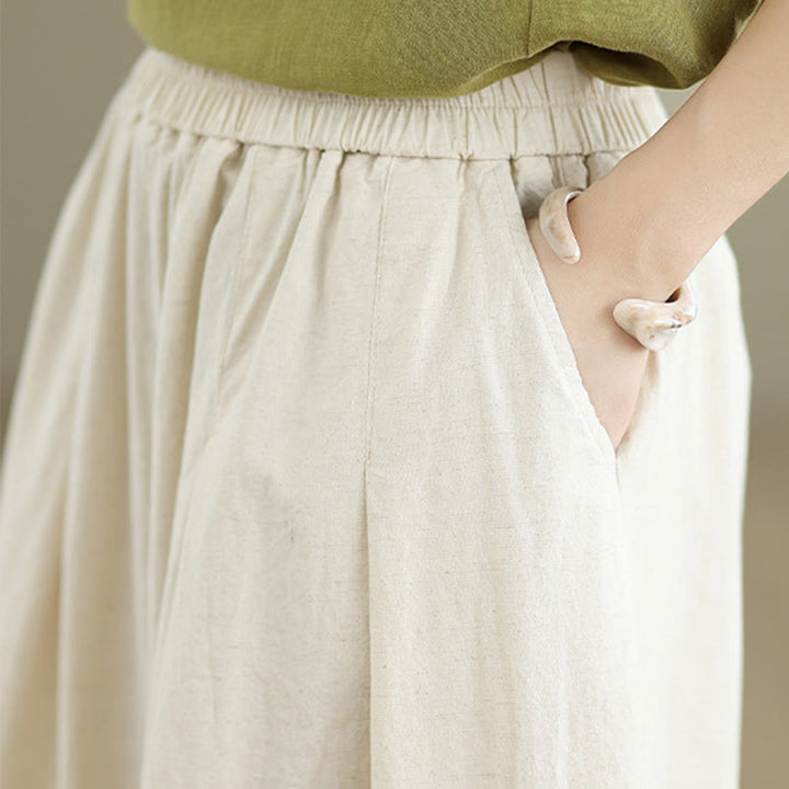 Pantalones de lino y algodón con bolsillos y pierna ancha para mujer, diseño de encaje sencillo, Buddha Stones Commute, longitud 7-8 - image 7