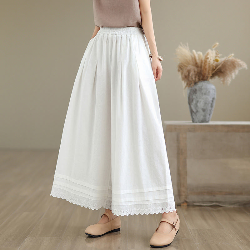 Pantalones de algodón de pierna ancha con bolsillos para mujer, modelo Buddha Stones Commute, diseño sencillo de encaje, largo 7-8. - Blanco - US6，UK/AU10，EU38 (XL) - image 16
