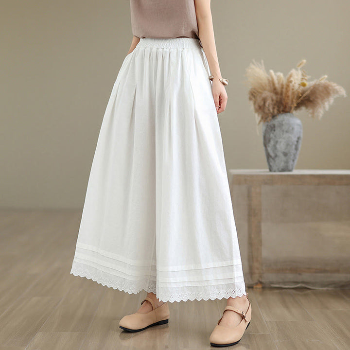 Pantalones de algodón de pierna ancha con bolsillos para mujer, modelo Buddha Stones Commute, diseño sencillo de encaje, largo 7-8. - Blanco - US6，UK/AU10，EU38 (XL) - image 16