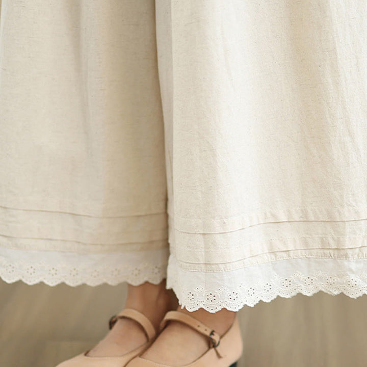 Pantalones de lino y algodón con bolsillos y pierna ancha para mujer, diseño de encaje sencillo, Buddha Stones Commute, longitud 7-8 - image 10