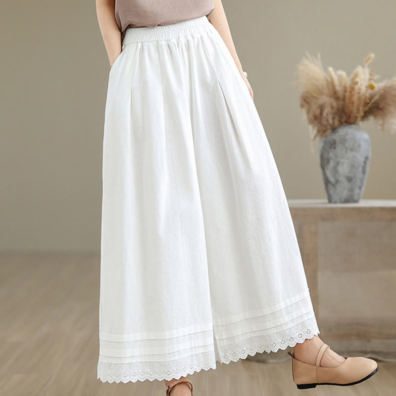 Pantalones de algodón de pierna ancha con bolsillos para mujer, modelo Buddha Stones Commute, diseño sencillo de encaje, largo 7-8. - image 17