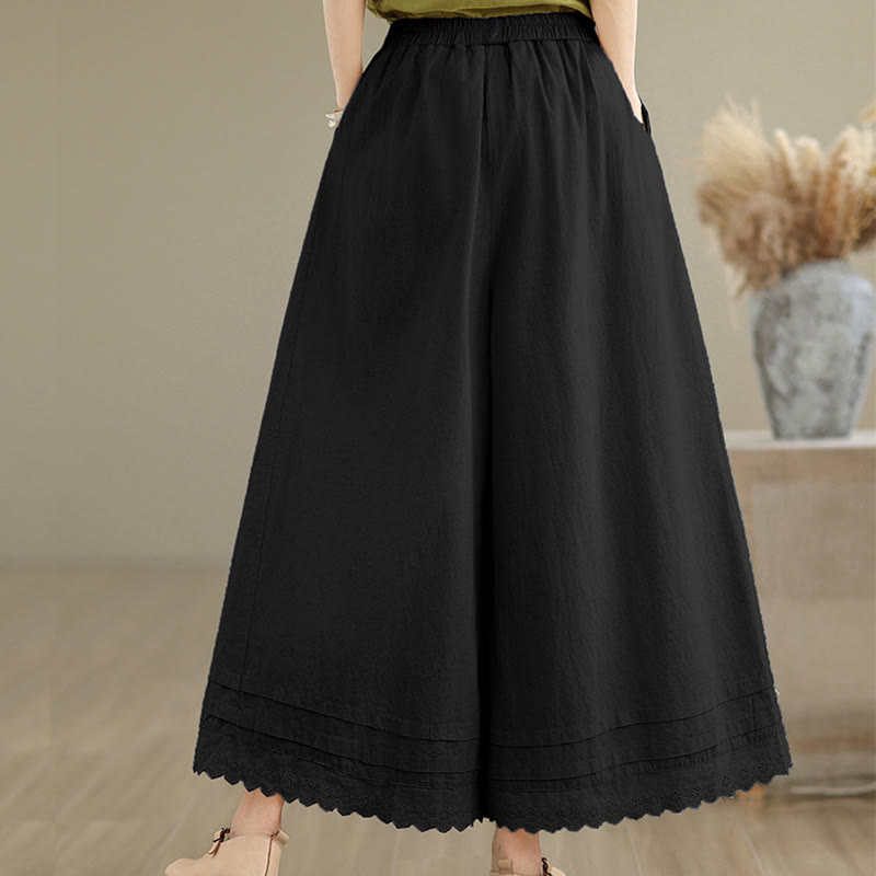 Pantalones de algodón de pierna ancha con bolsillos para mujer, modelo Buddha Stones Commute, diseño sencillo de encaje, largo 7-8. - image 15
