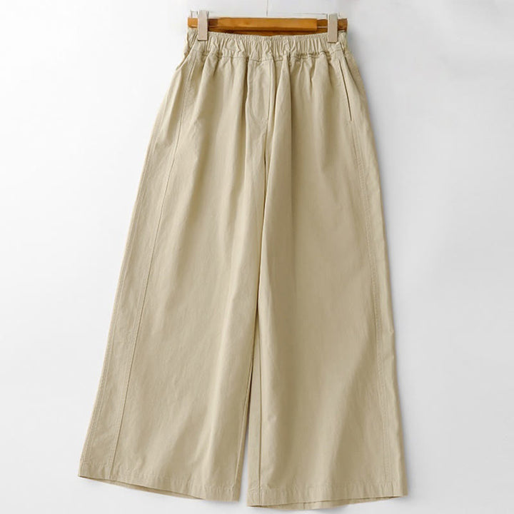 Pantalones de lino y algodón de cintura alta para mujer, de Buddha Stones Spring Commute, con pernera ancha y bolsillos, de color liso - Vara de oro pálida - US8-10，UK/AU12-14，EU40-42 (2XL) - image 17