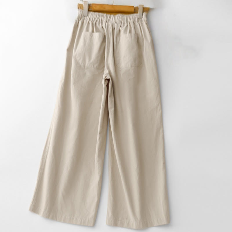 Pantalones de lino y algodón de cintura alta para mujer, de Buddha Stones Spring Commute, con pernera ancha y bolsillos, de color liso - image 2