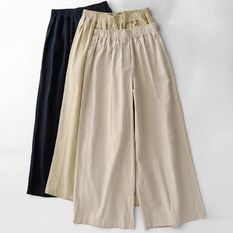 Pantalones de lino y algodón de cintura alta para mujer, de Buddha Stones Spring Commute, con pernera ancha y bolsillos, de color liso - image 24