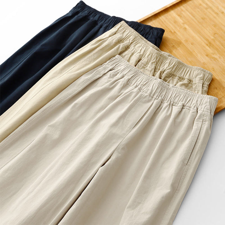 Pantalones de lino y algodón de cintura alta para mujer, de Buddha Stones Spring Commute, con pernera ancha y bolsillos, de color liso - image 27