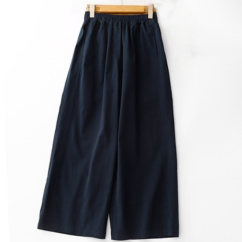 Pantalones de lino y algodón de cintura alta para mujer, de Buddha Stones Spring Commute, con pernera ancha y bolsillos, de color liso - Azul medianoche - US8-10，UK/AU12-14，EU40-42 (2XL) - image 11