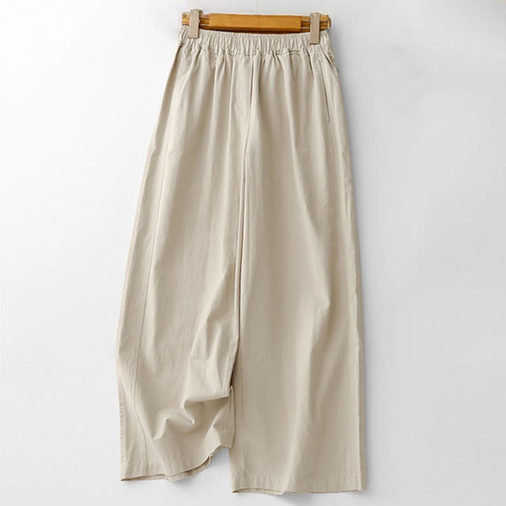 Pantalones de lino y algodón de cintura alta para mujer, de Buddha Stones Spring Commute, con pernera ancha y bolsillos, de color liso - Lino - US8-10，UK/AU12-14，EU40-42 (2XL) - image 0