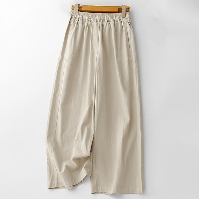 Pantalones de lino y algodón de cintura alta para mujer, de Buddha Stones Spring Commute, con pernera ancha y bolsillos, de color liso - Lino - US8-10，UK/AU12-14，EU40-42 (2XL) - image 1