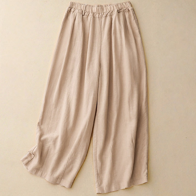 Pantalones de algodón de pierna ancha para mujer, estilo vintage , de Buddha Stones Commute, con bolsillos y color liso - Mocasín - US8-10，UK/AU12-14，EU40-42 (2XL) - image 1