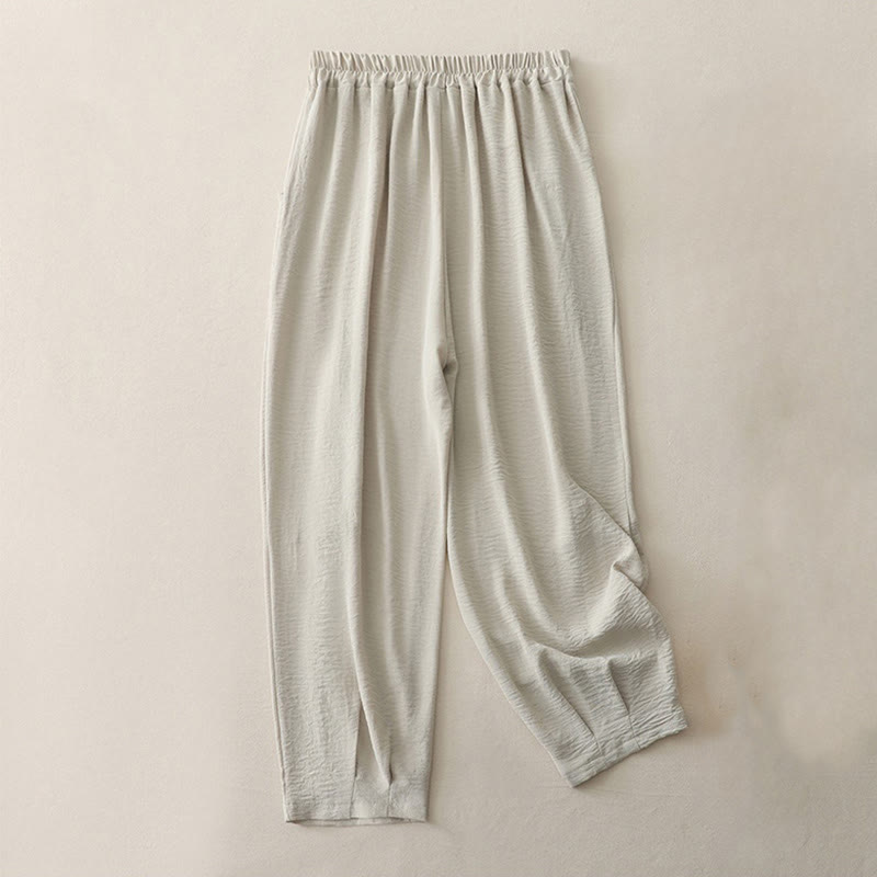 Pantalones casuales Buddha Stones Commute con diseño de botones de rana para mujer, de algodón y lino, de longitud 7-8, con bolsillos - image 1