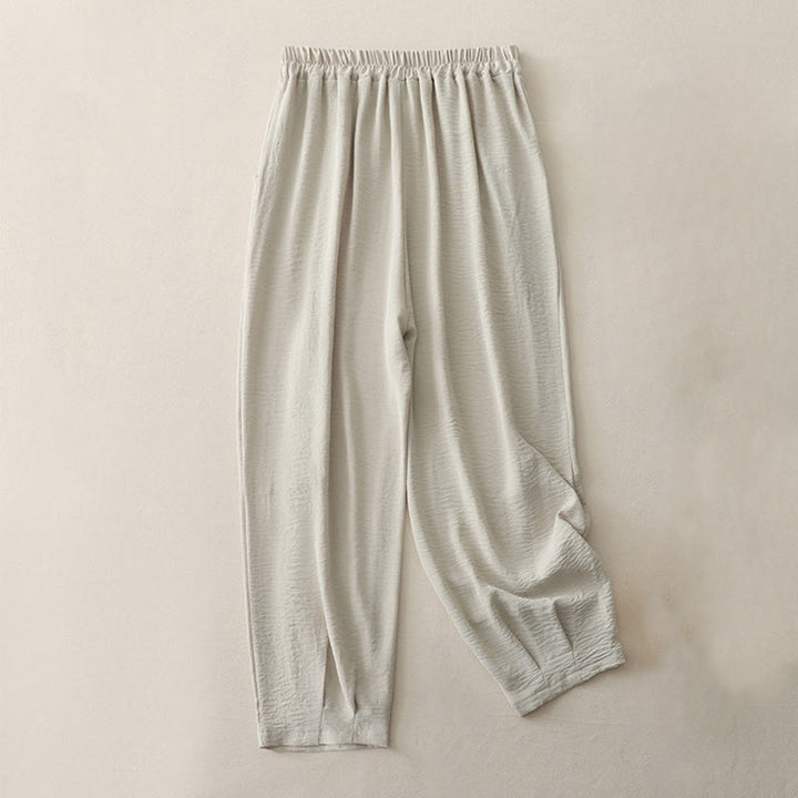 Pantalones casuales Buddha Stones Commute con diseño de botones de rana para mujer, de algodón y lino, de longitud 7-8, con bolsillos - image 1