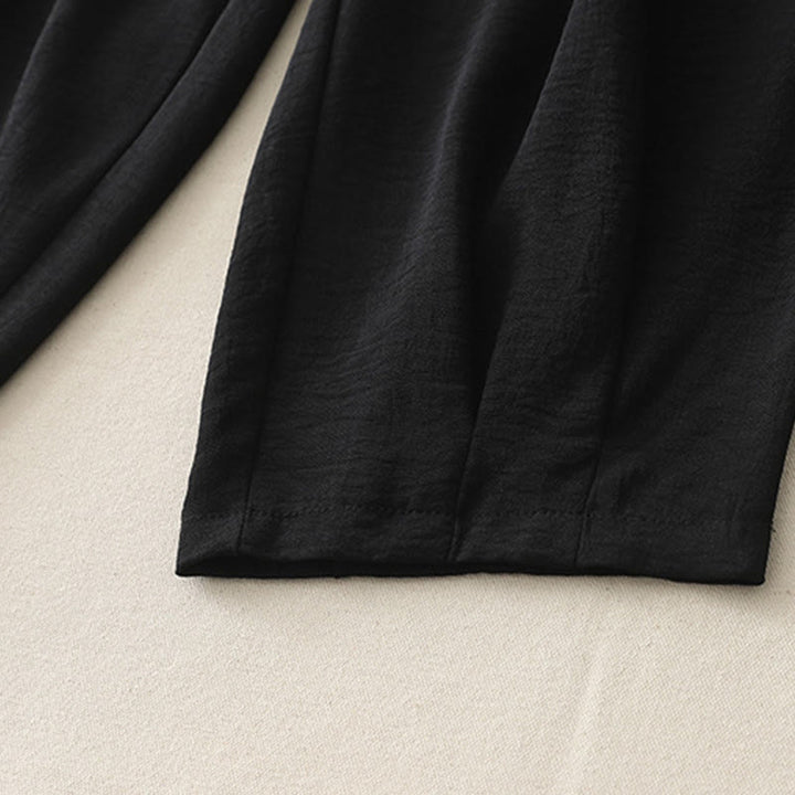 Pantalones casuales Buddha Stones Commute con diseño de botones de rana para mujer, de algodón y lino, de longitud 7-8, con bolsillos - image 12