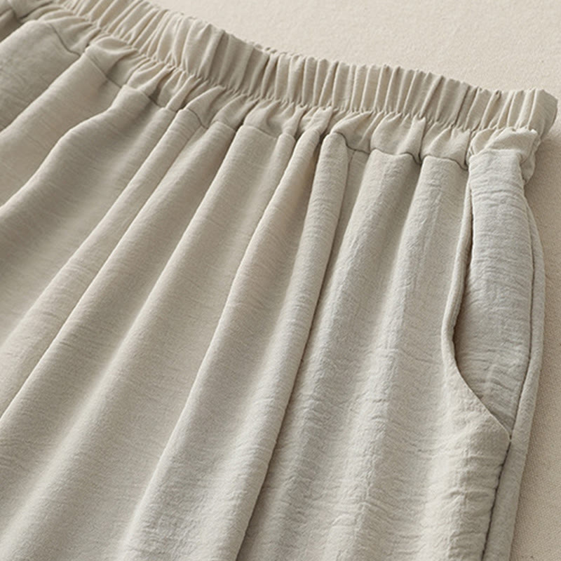 Pantalones casuales Buddha Stones Commute con diseño de botones de rana para mujer, de algodón y lino, de longitud 7-8, con bolsillos - image 4