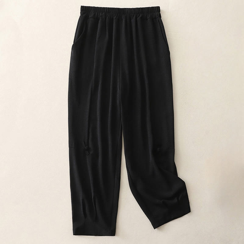 Pantalones casuales Buddha Stones Commute con diseño de botones de rana para mujer, de algodón y lino, de longitud 7-8, con bolsillos - Negro - US8-10，UK/AU12-14，EU40-42 (2XL) - image 9