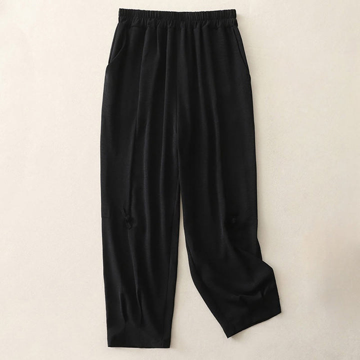 Pantalones casuales Buddha Stones Commute con diseño de botones de rana para mujer, de algodón y lino, de longitud 7-8, con bolsillos - Negro - US8-10，UK/AU12-14，EU40-42 (2XL) - image 9