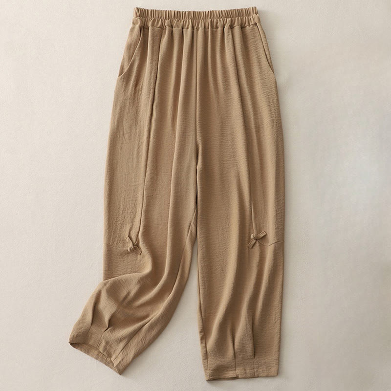 Pantalones casuales Buddha Stones Commute con diseño de botones de rana para mujer, de algodón y lino, de longitud 7-8, con bolsillos - Perú - US8-10，UK/AU12-14，EU40-42 (2XL) - image 14