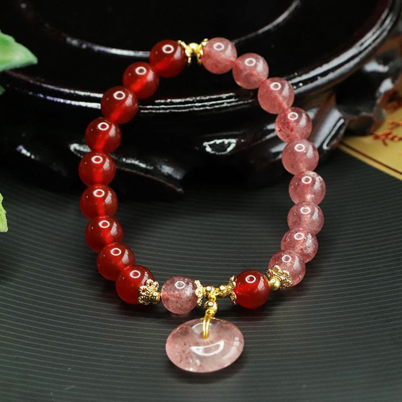 Pulsera de Buddha Stones con cuarzo fresa y ágata roja, hebilla de la paz, buena suerte - image 2