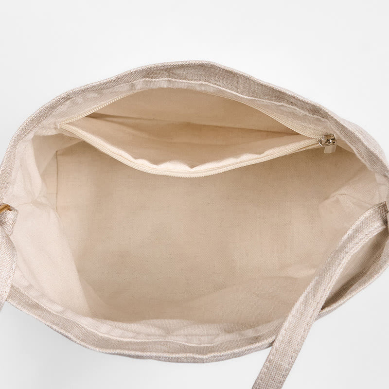 Bolso bandolera de lino y algodón con orquídea beige bordada con Buddha Stones