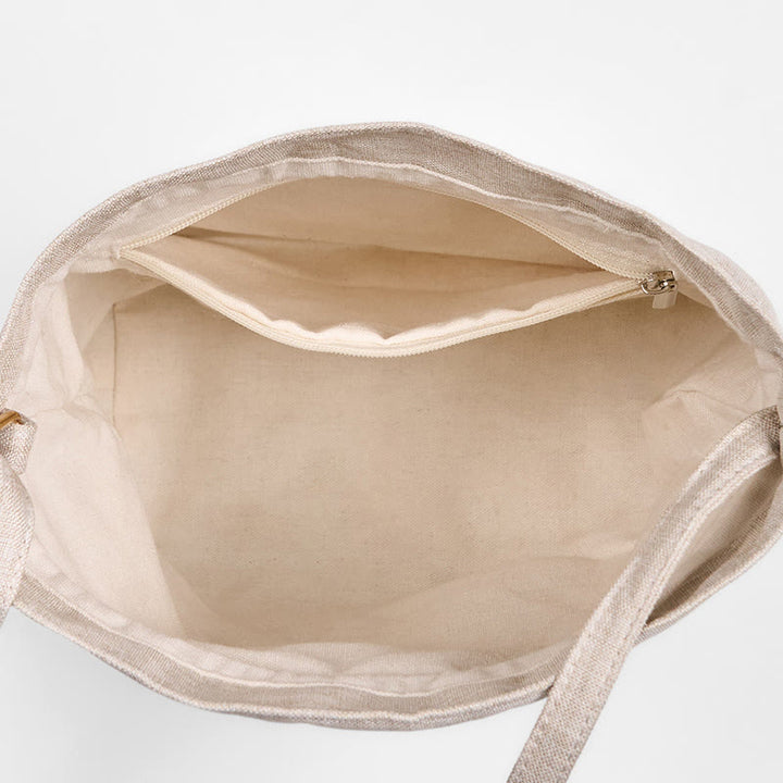 Bolso bandolera de lino y algodón con orquídea beige bordada con Buddha Stones