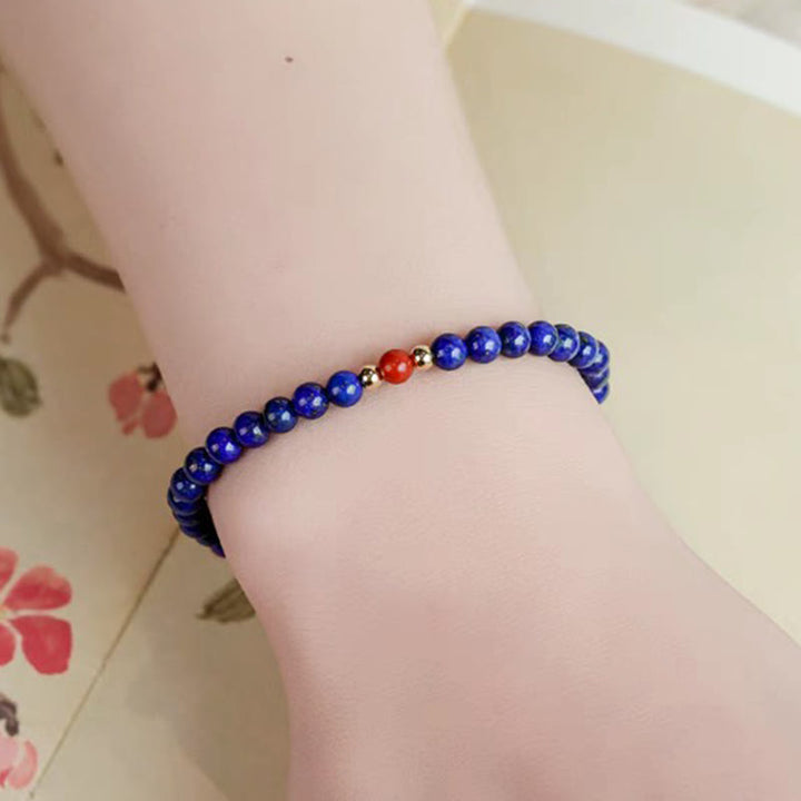 Pulsera con cuentas ultrafinas de cinabrio y lazurita pequeñas de Buddha Stones - image 4