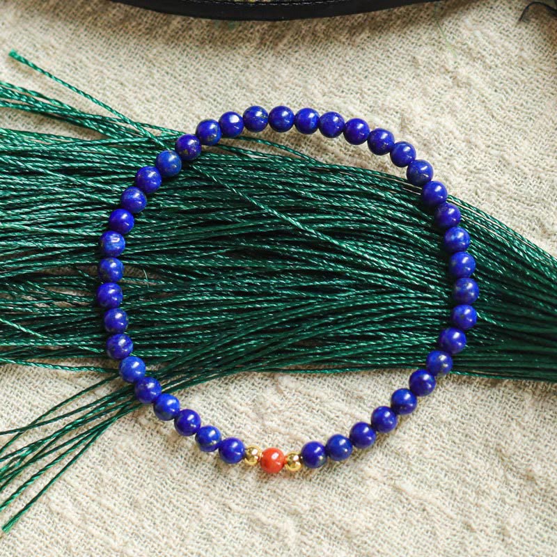 Pulsera con cuentas ultrafinas de Buddha Stones, lapislázuli, cinabrio y lazurita pequeñas. - image 2