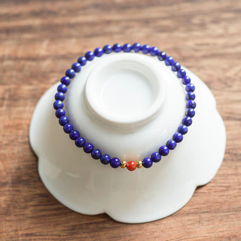Pulsera con cuentas ultrafinas de cinabrio y lazurita pequeñas de Buddha Stones - Lazurita (circunferencia de la muñeca: 5,5-5,9 pulgadas) - image 1