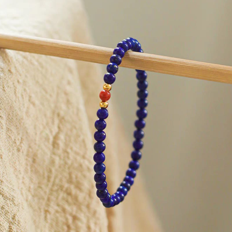 Pulsera con cuentas ultrafinas de cinabrio y lazurita pequeñas de Buddha Stones - image 2