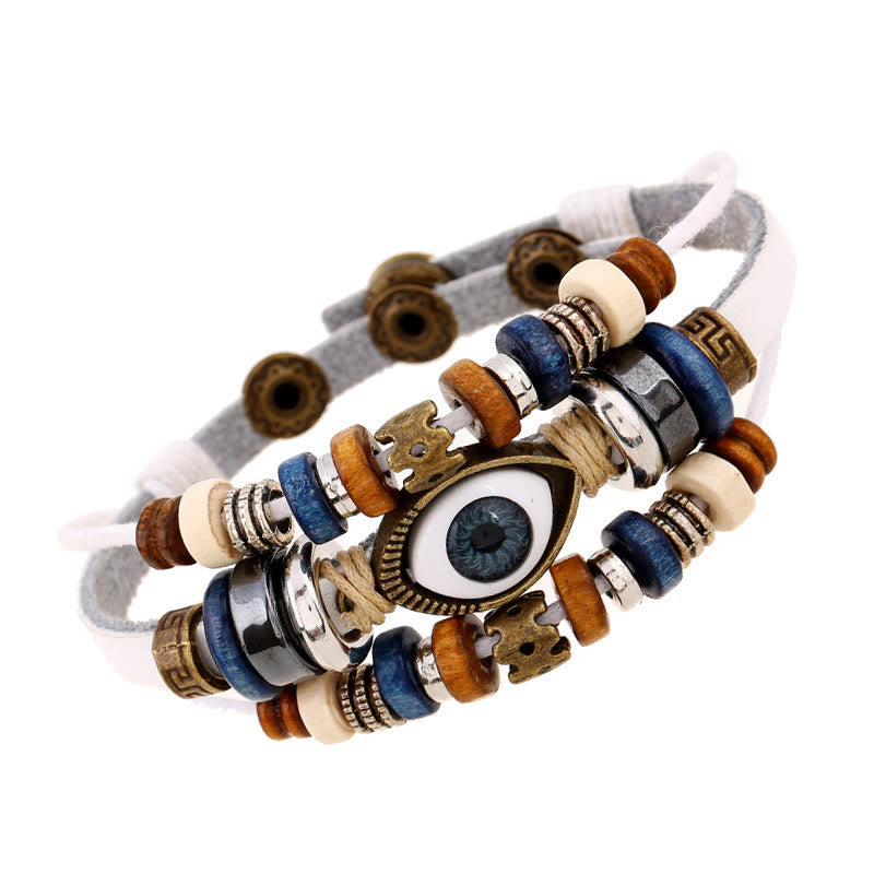 Pulsera de cuero ajustable con protección de ojo malvado tibetano y Buddha Stones