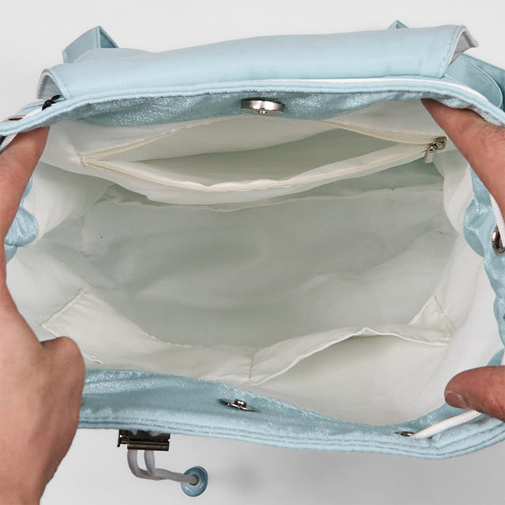 Mochila de lona de gran capacidad con bordado de epifilo azul, hecha a mano con Buddha Stones