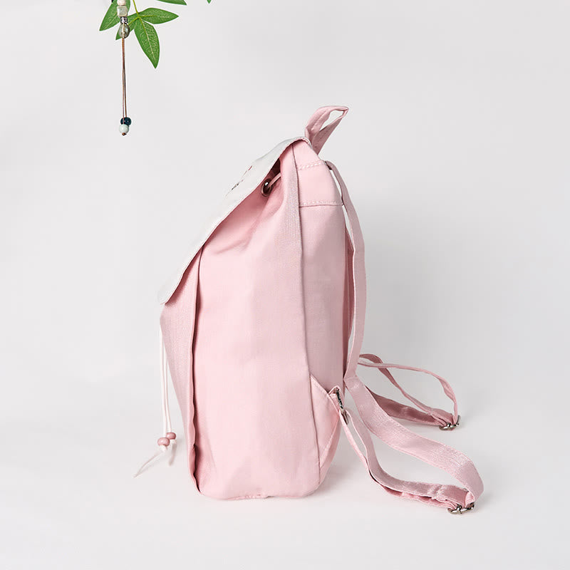 Mochila de lona de gran capacidad bordada con flores de peonía rosa hechas a mano y Buddha Stones