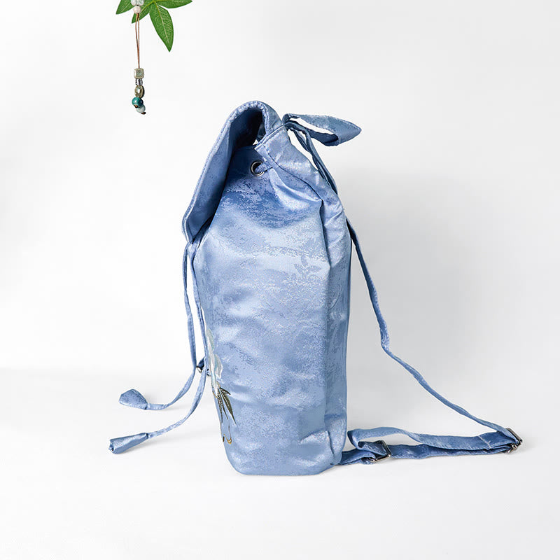 Mochila de poliéster y algodón de gran capacidad con bordado de camelia azul y Buddha Stones , hecha a mano