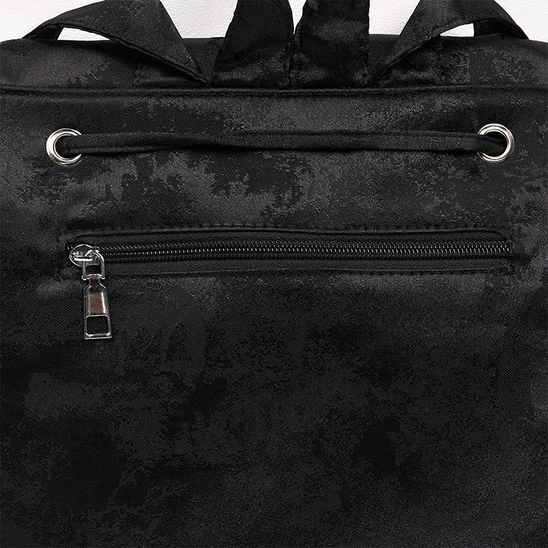 Mochila de poliéster y algodón de gran capacidad con peonías negras bordadas a mano con Buddha Stones