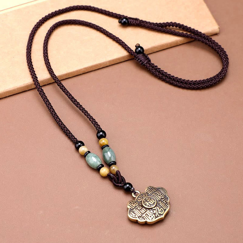 Buddha Stones Collar con colgante de cuerda de cobre y latón con el símbolo de la suerte y la fortuna. - Personaje Fu - image 0