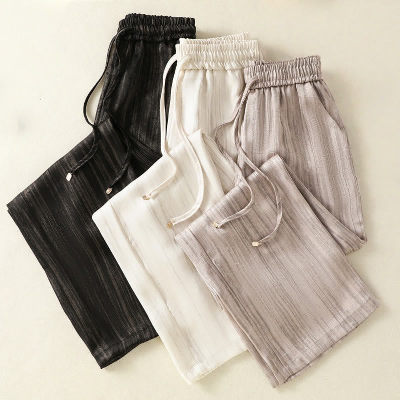 Pantalones casuales con cordón ajustable y bolsillos hasta el tobillo para mujer con estampado artístico de líneas verticales de Buddha Stones - image 25