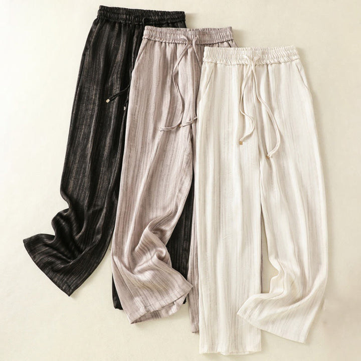 Pantalones casuales con cordón ajustable y bolsillos hasta el tobillo para mujer con estampado artístico de líneas verticales de Buddha Stones - image 23